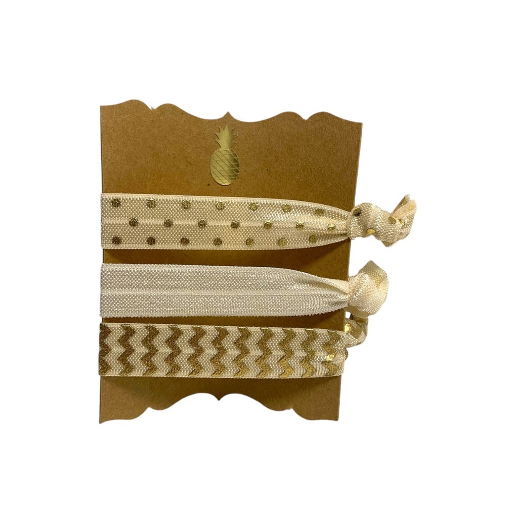 Hand tied hair elastics gold set of 3 hair ties ladies